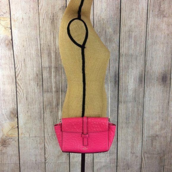 kate spade Handbags - Kate Spade Emmie PINK Ostrich Crossbody Purse Embossed Leather Gold Chain